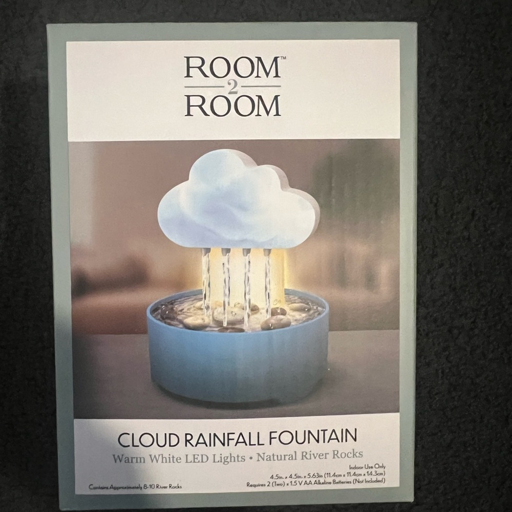 Room to room cloud, rainfall fountain